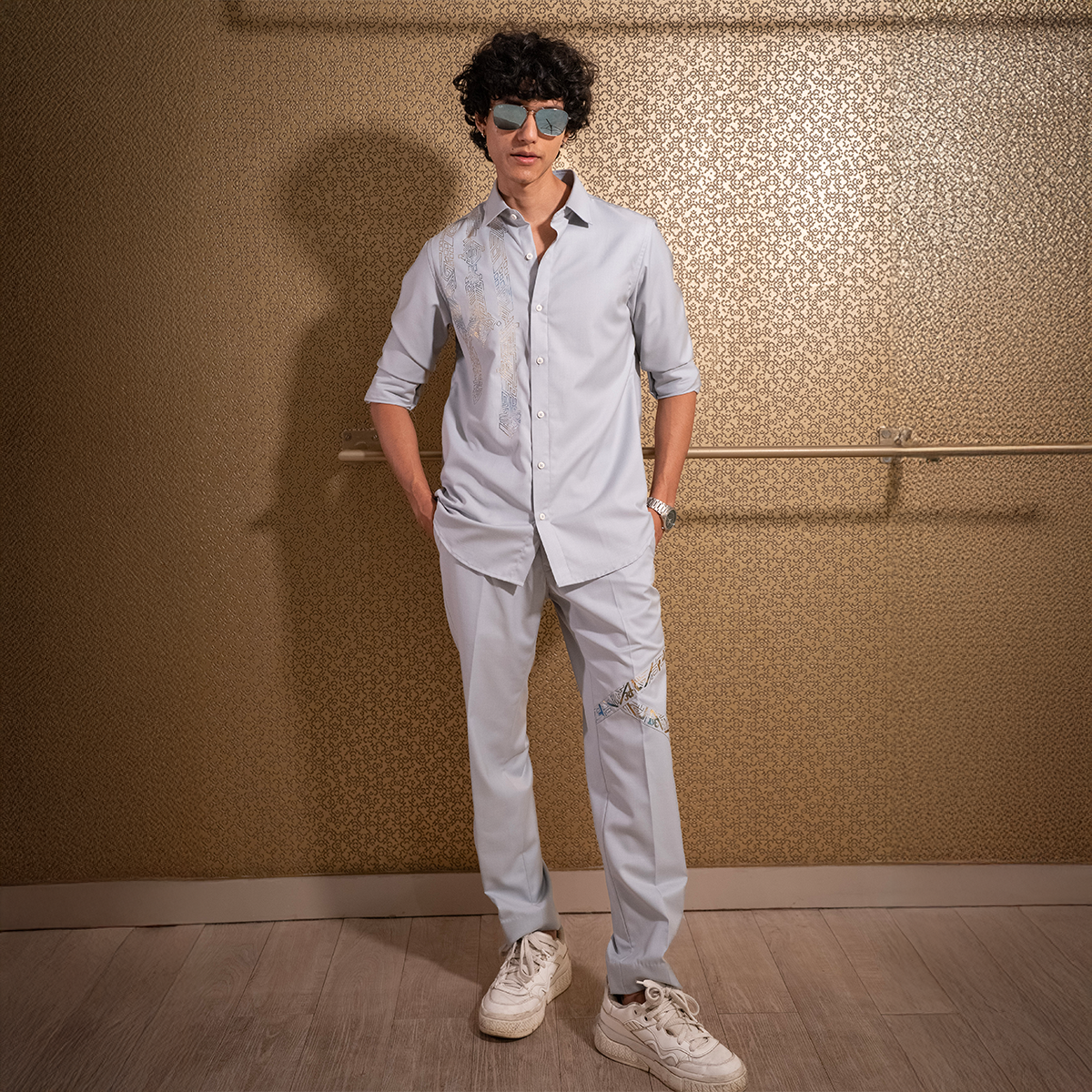 Coord-shirt with embroidery details and matching trousers