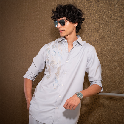 Coord-shirt with embroidery details and matching trousers