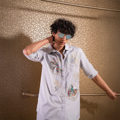 Coord-shirt with embroidery details and matching trousers