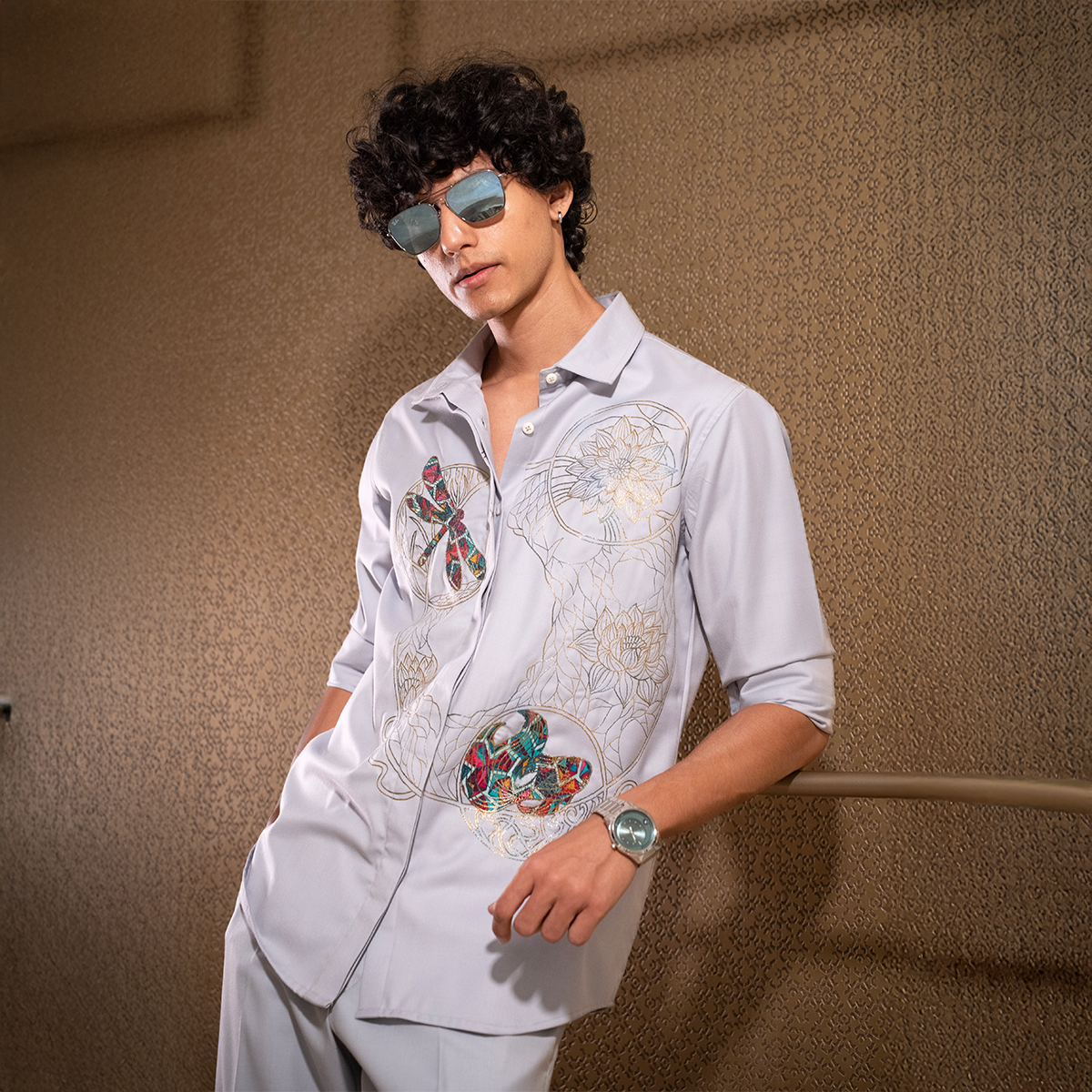 Coord-shirt with embroidery details and matching trousers