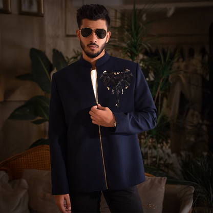 Indowestern style achkan with handwork embellishments