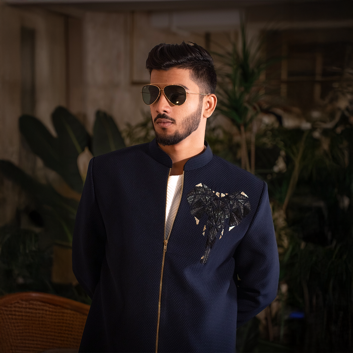 Indowestern style achkan with handwork embellishments