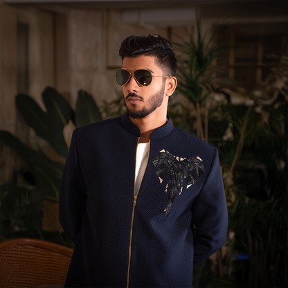 Indowestern style achkan with handwork embellishments