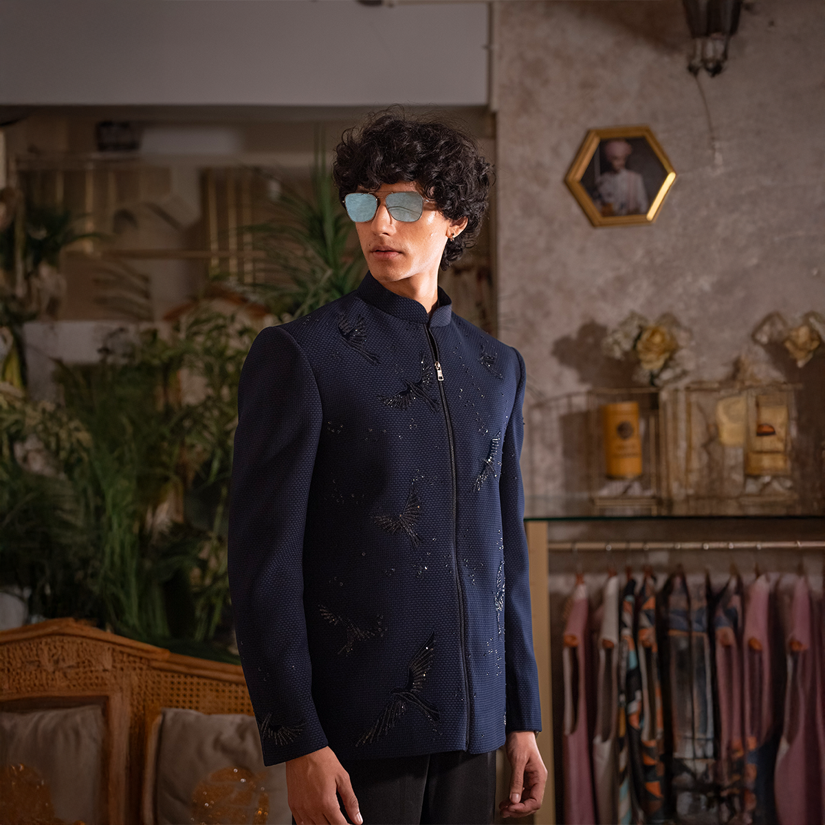 Indowestern style achkan with handwork embellishments