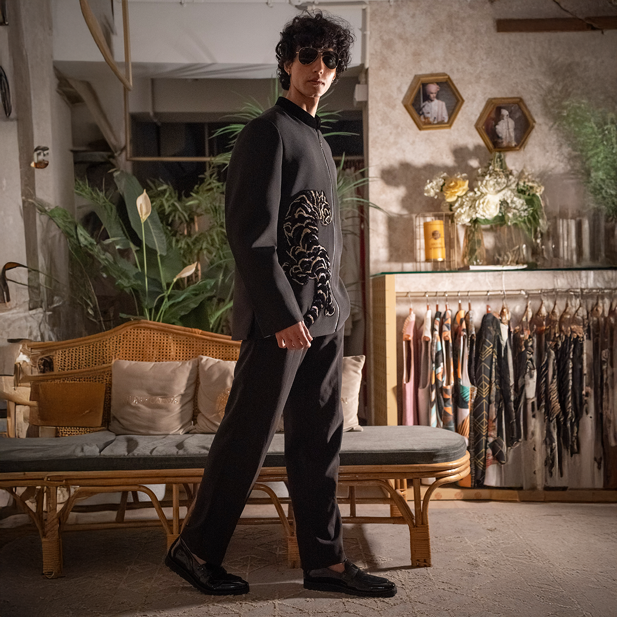 Indowestern style achkan with handwork embellishments