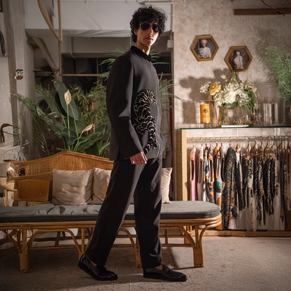 Indowestern style achkan with handwork embellishments