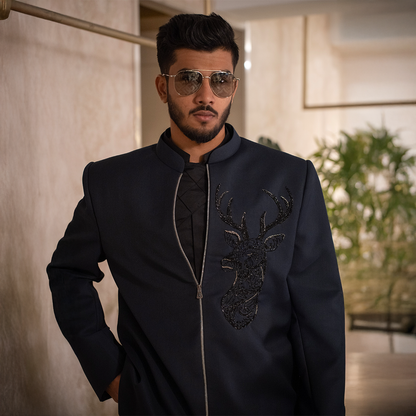 Indowestern style achkan with handwork embellishments