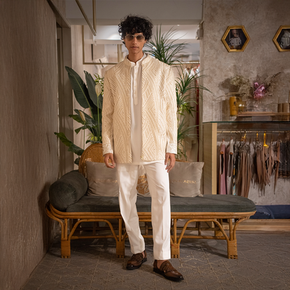 Indowestern style achkan with handwork embellishments