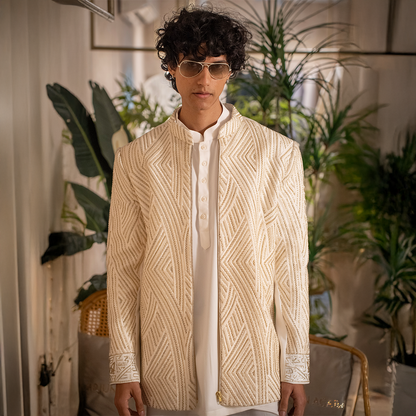 Indowestern style achkan with handwork embellishments