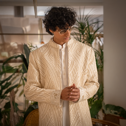 Indowestern style achkan with handwork embellishments