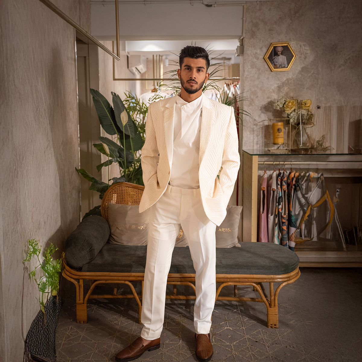 Indowestern style achkan with handwork embellishments