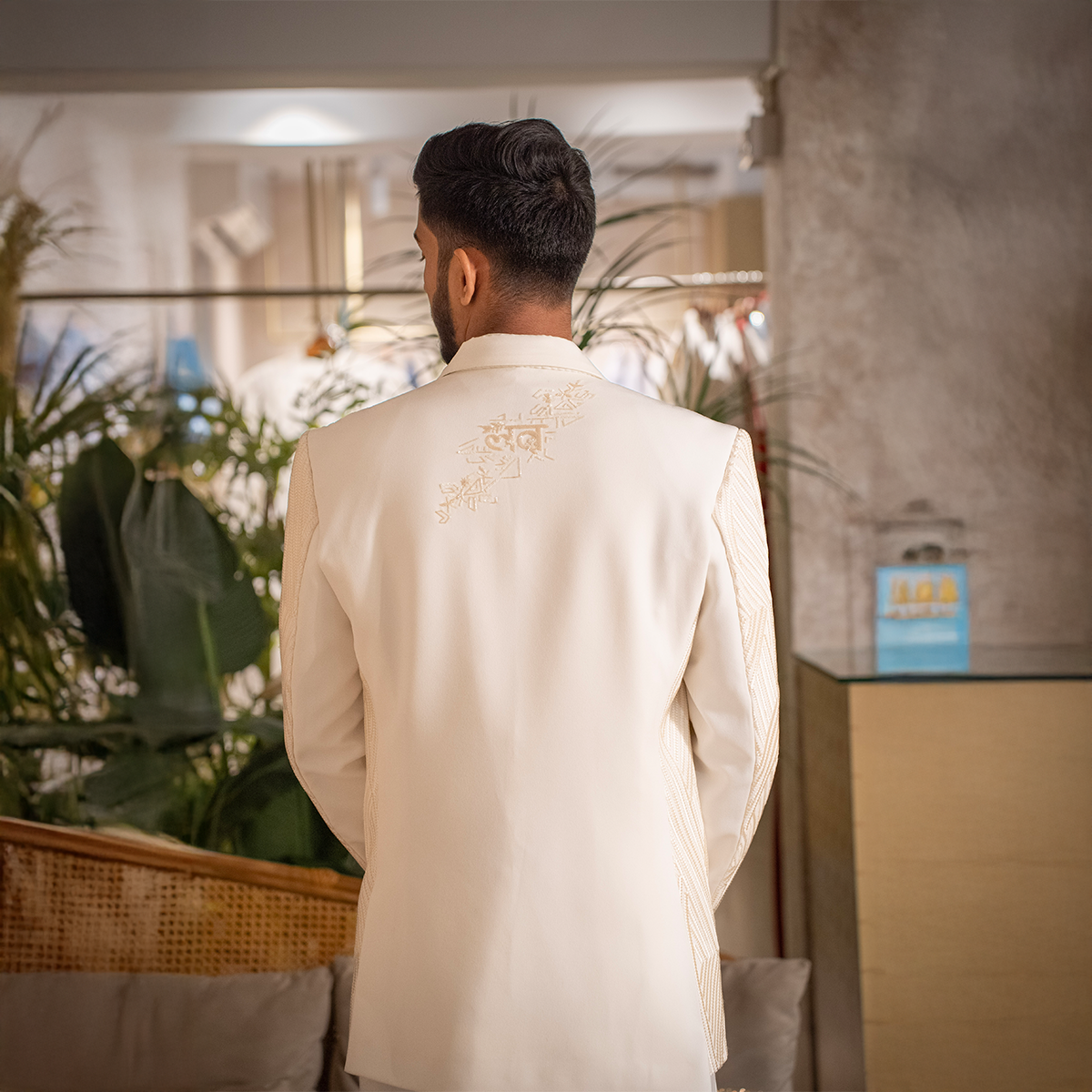 Indowestern style achkan with handwork embellishments