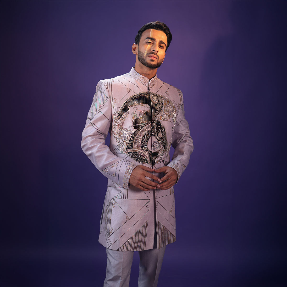 Indowestern style achkan with handwork embellishments