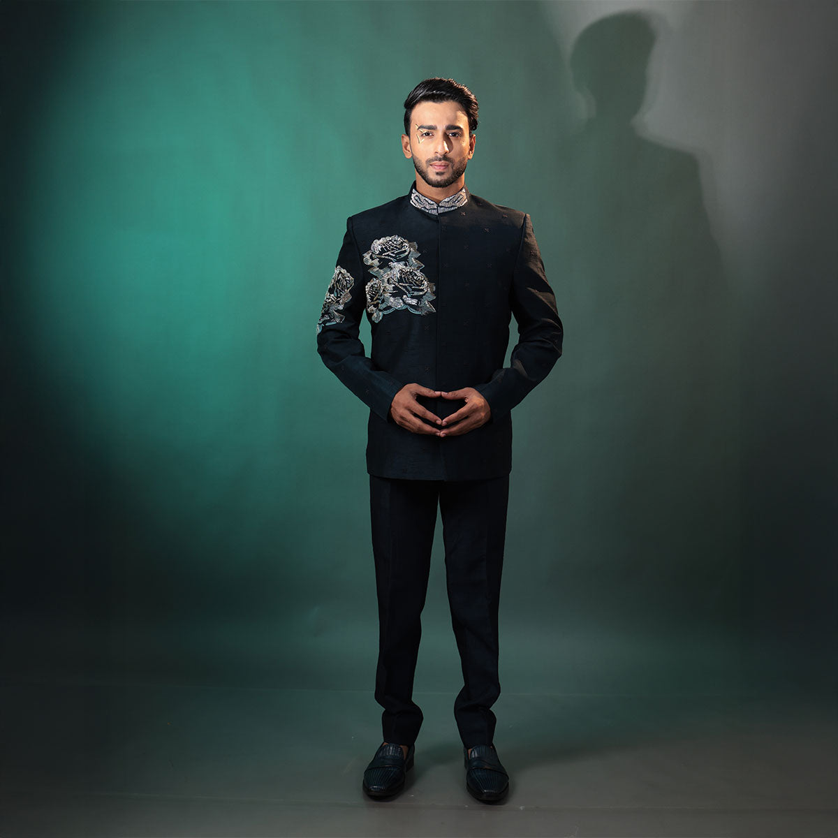 Textured embroided bandhgala