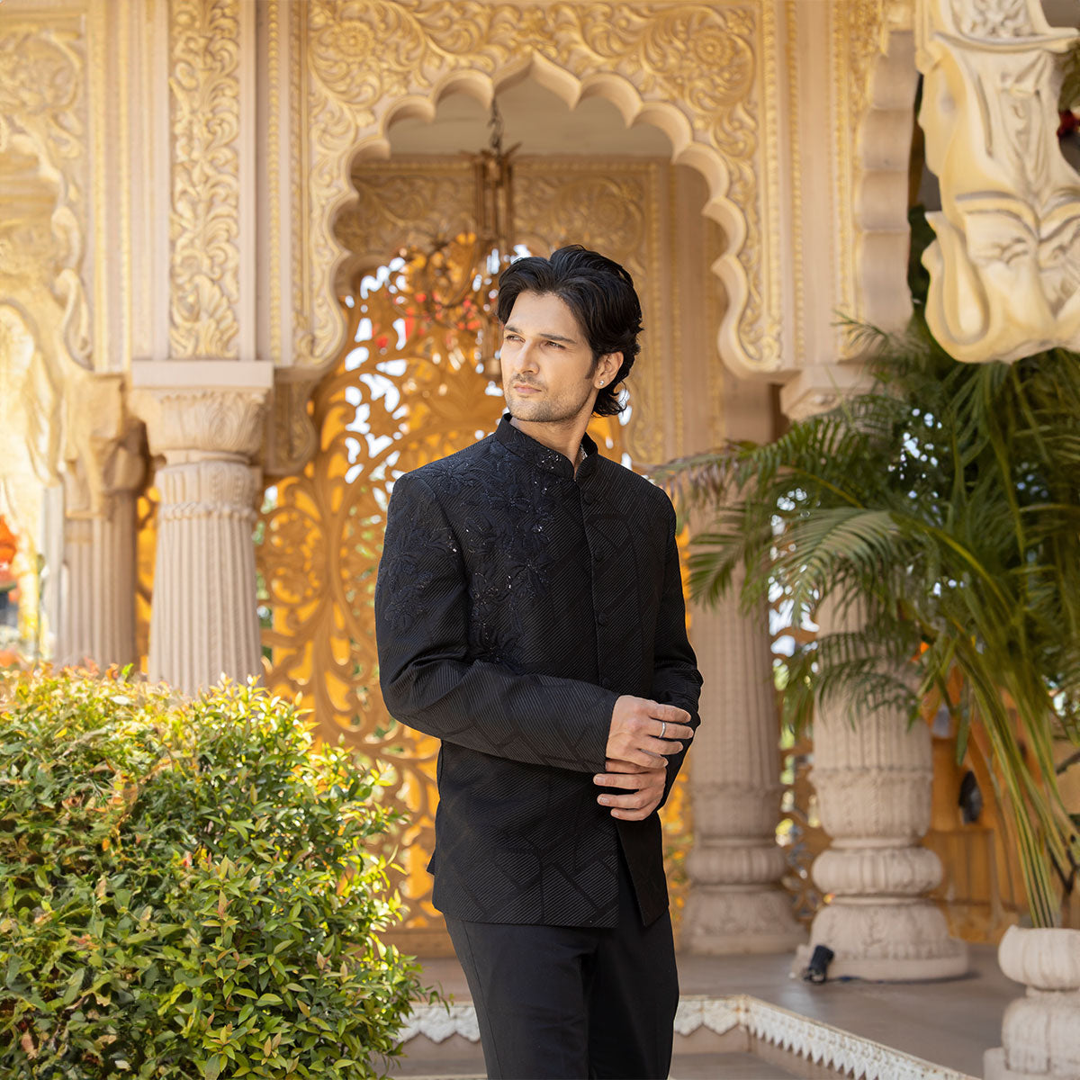 Textured embroided bandhgala