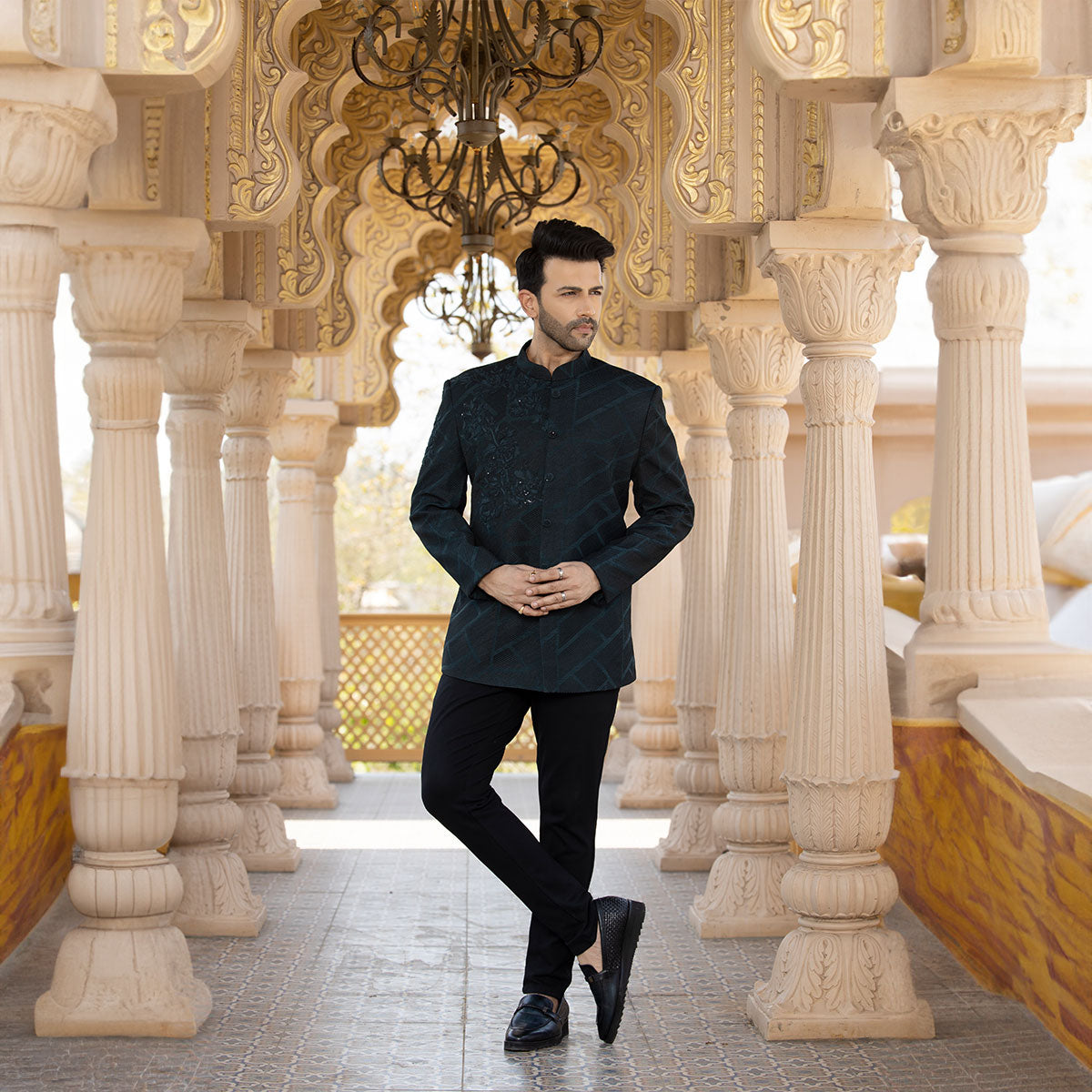 Textured embroided bandhgala