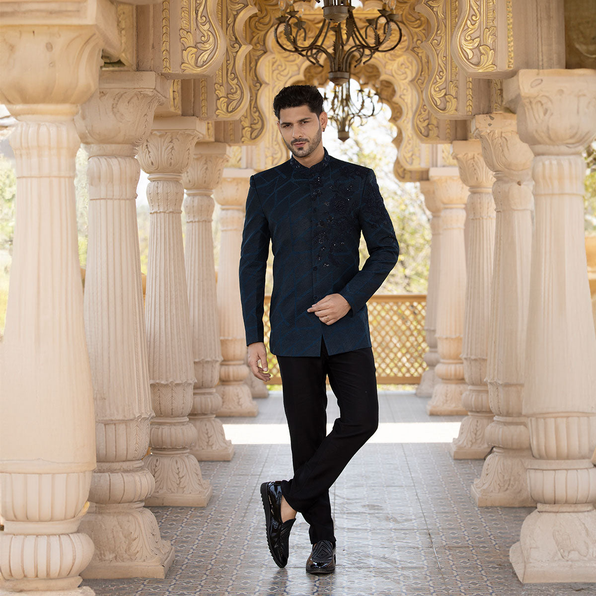 Textured embroided bandhgala