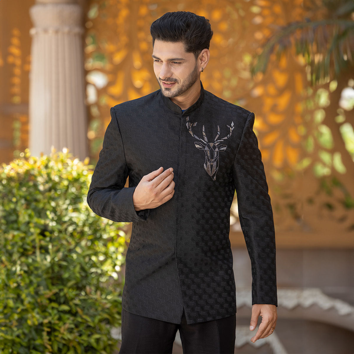 Textured embroided bandhgala