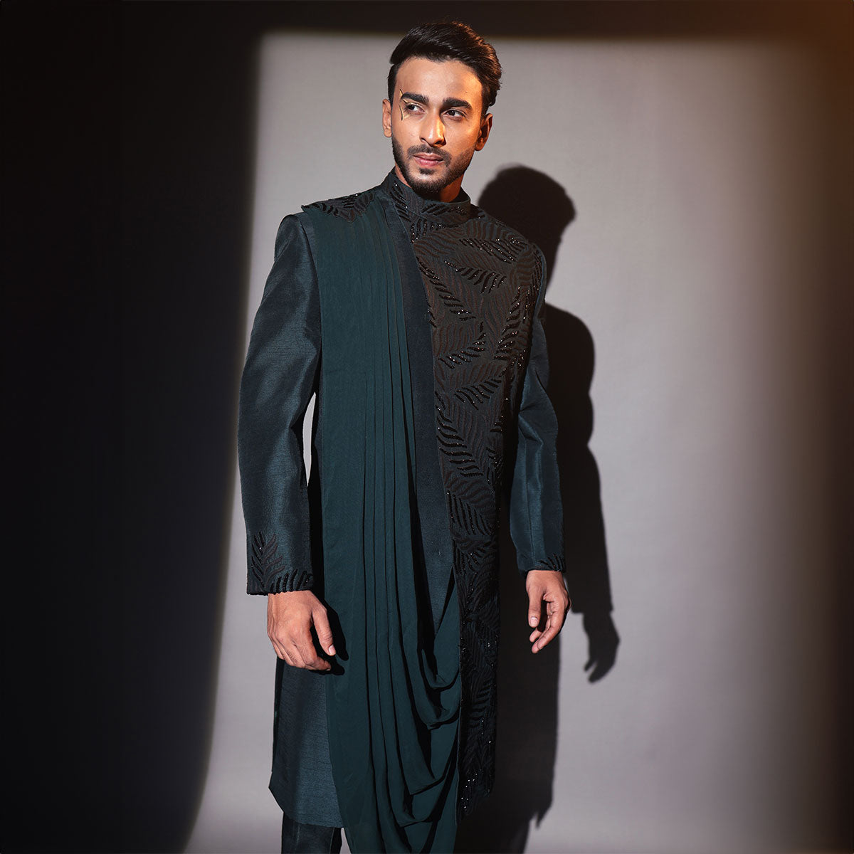 Indowestern style achkan with handwork embellishments