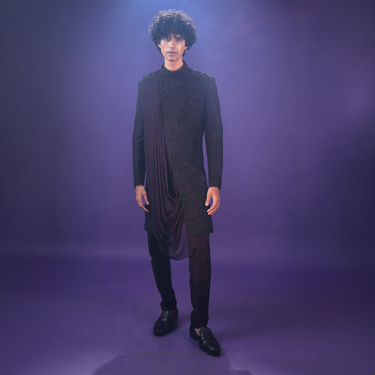 Indowestern style achkan with handwork embellishments