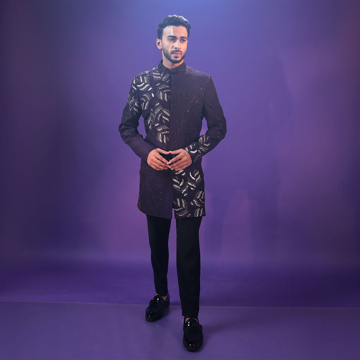 Indowestern style achkan with handwork embellishments