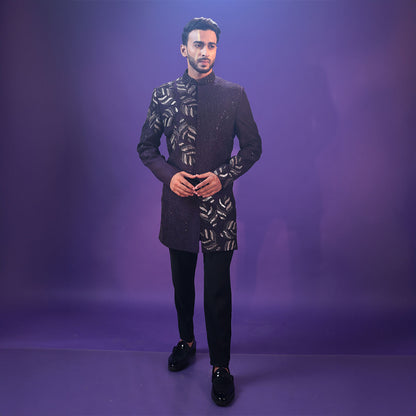 Indowestern style achkan with handwork embellishments
