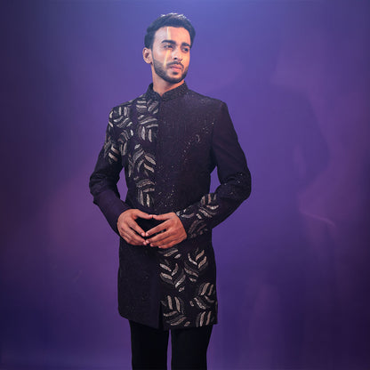 Indowestern style achkan with handwork embellishments