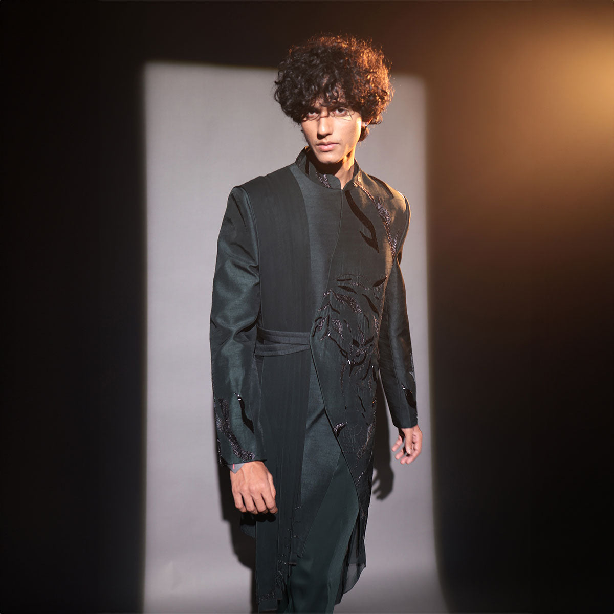 Indowestern style achkan with handwork embellishments