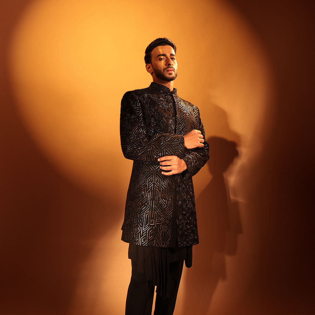 Indowestern style achkan with handwork embellishments