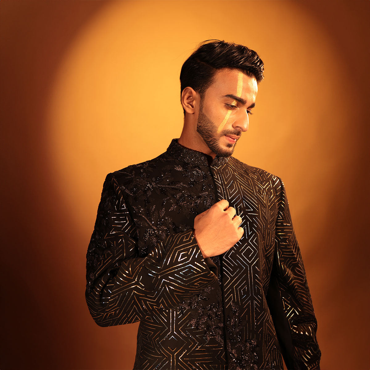 Indowestern style achkan with handwork embellishments