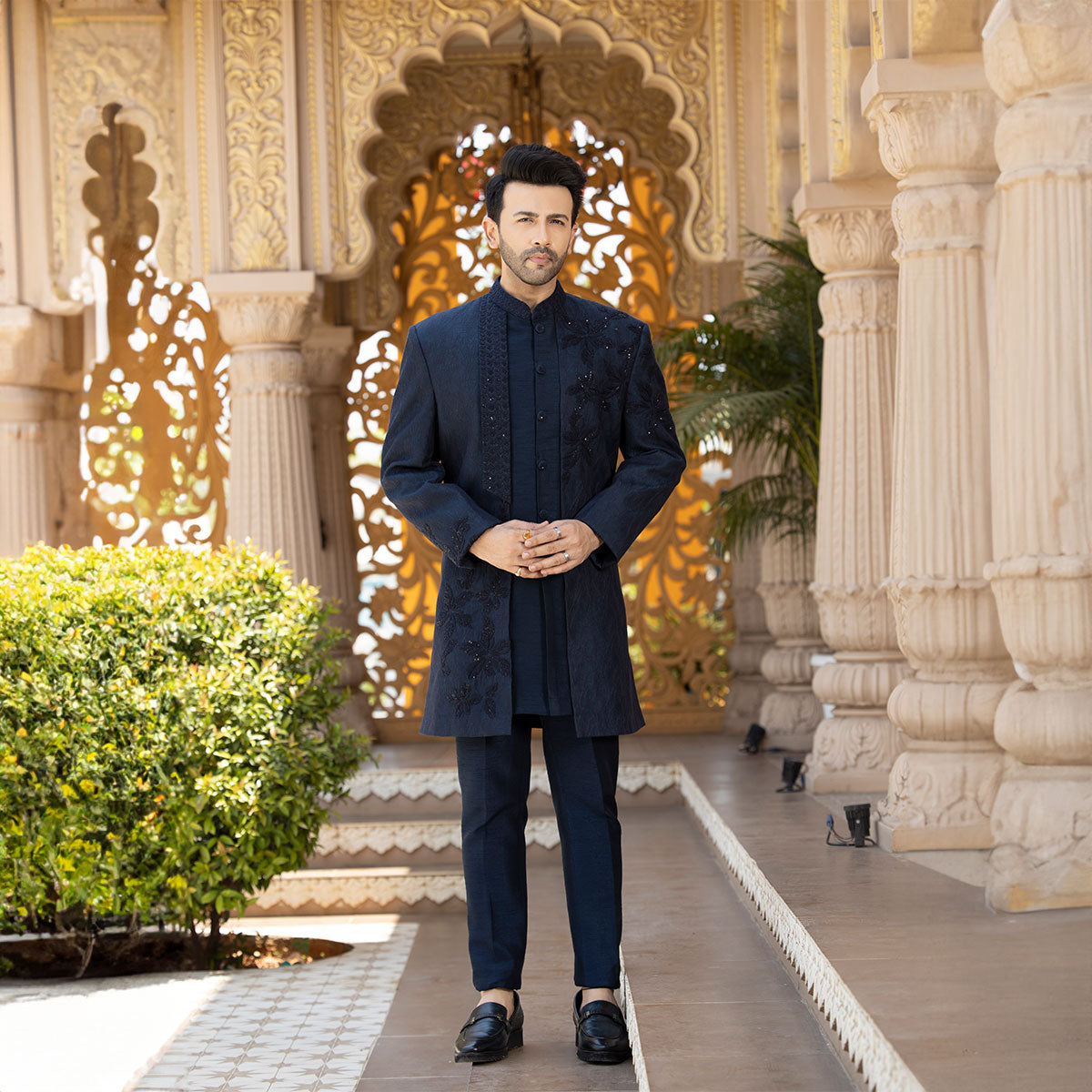 Textured embroided bandhgala