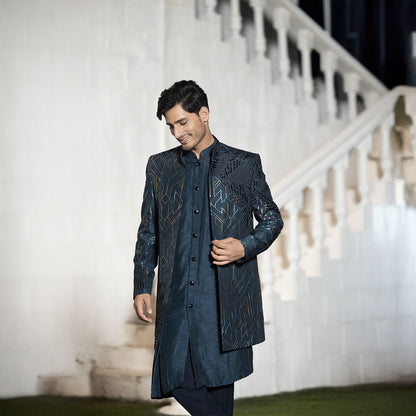 Indowestern style achkan with handwork embellishments