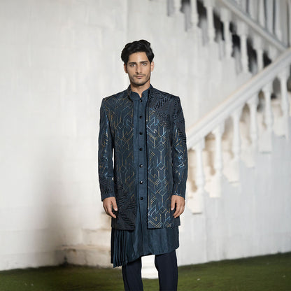 Indowestern style achkan with handwork embellishments