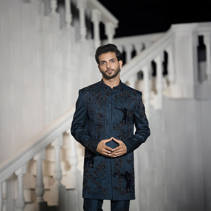 Indowestern style achkan with handwork embellishments