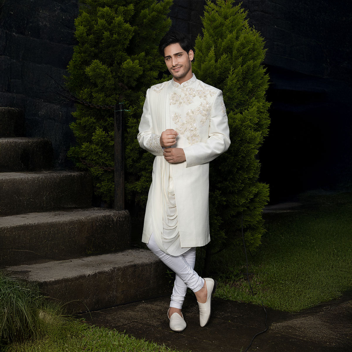 Indowestern style achkan with handwork embellishments