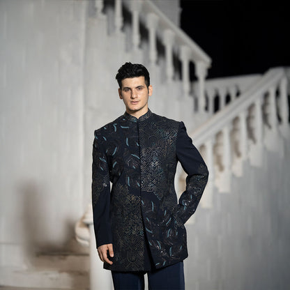 Indowestern style achkan with handwork embellishments