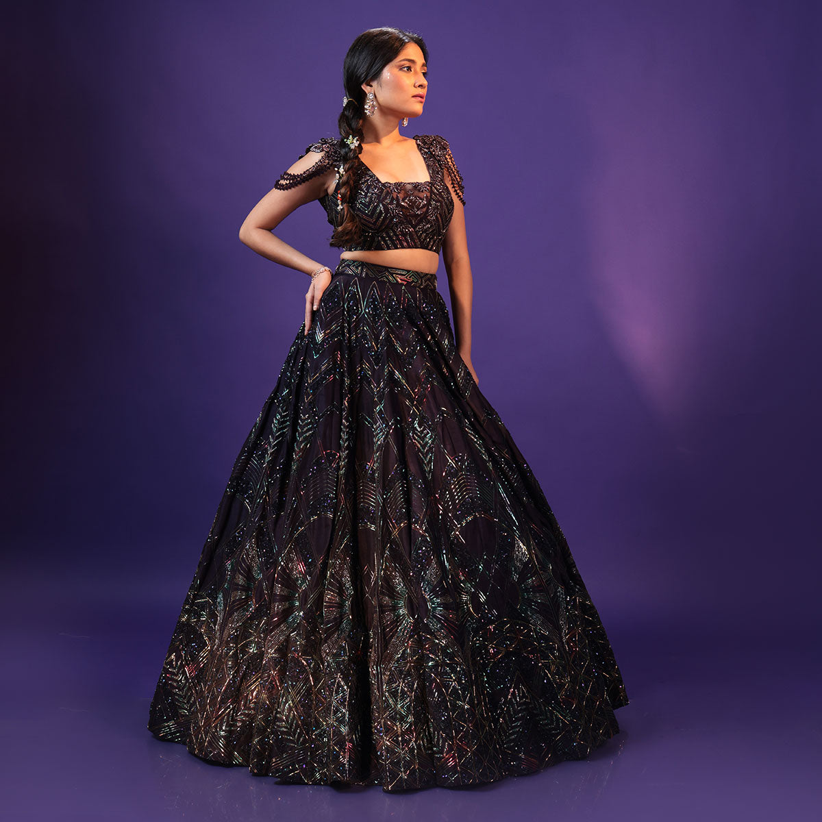 Cocktail lengha with gold highlights