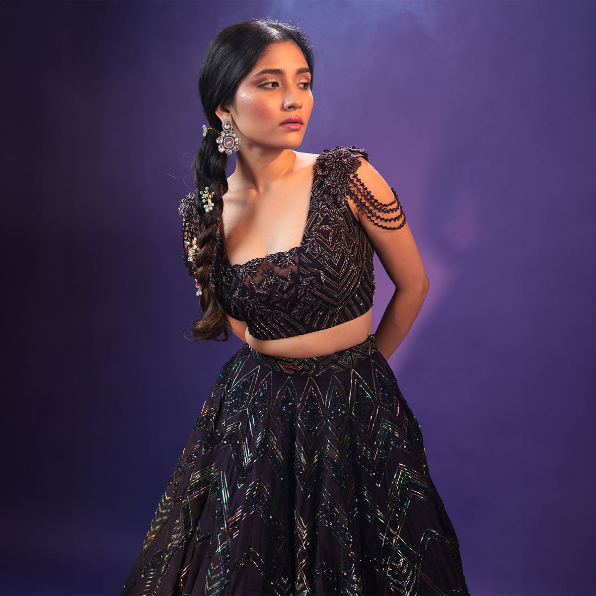 Cocktail lengha with gold highlights