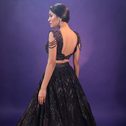 Cocktail lengha with gold highlights