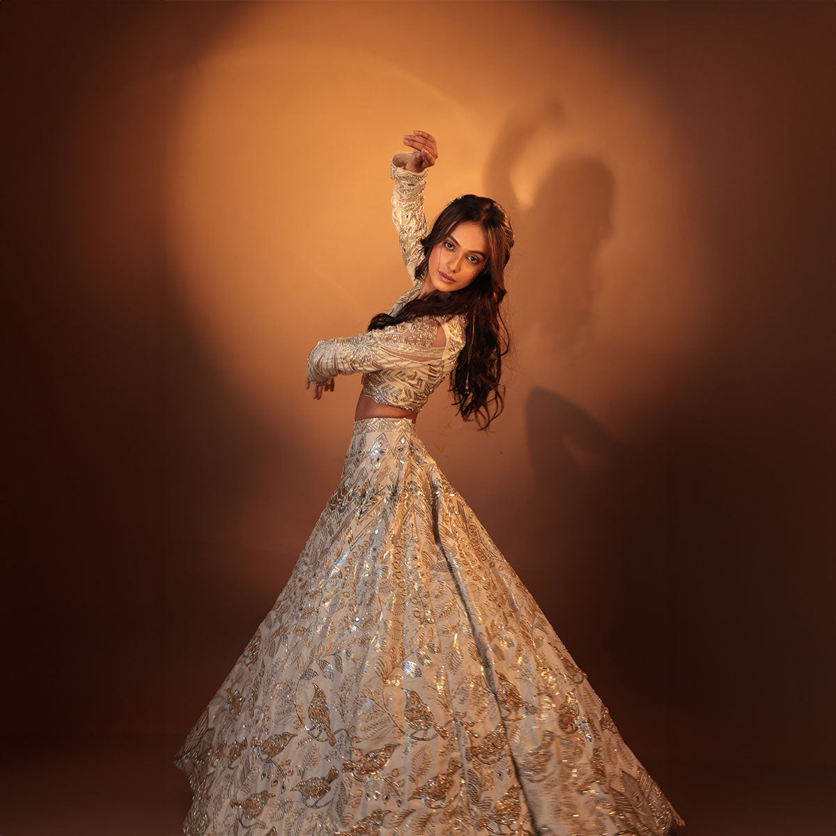Cocktail lengha with gold highlights