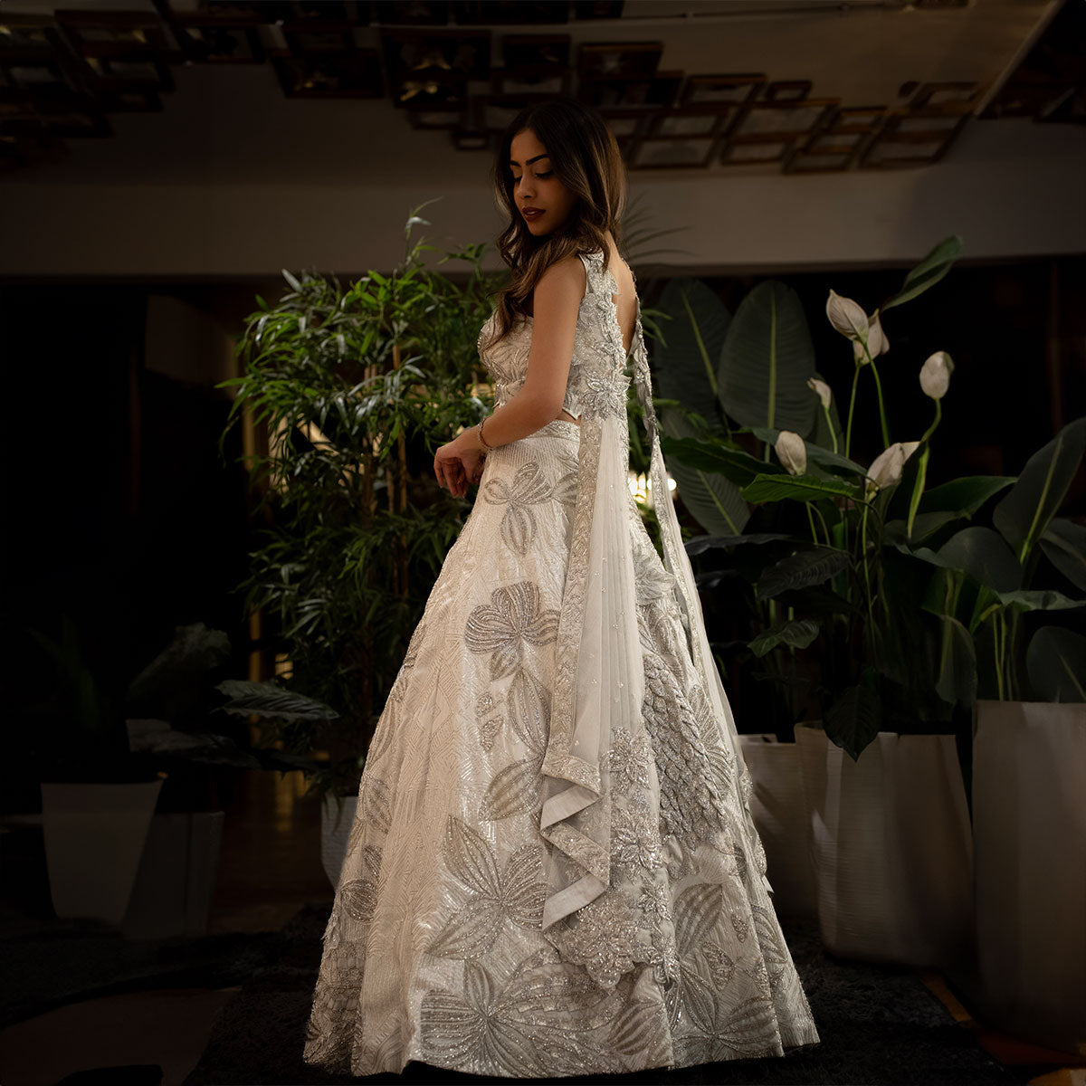 Cocktail lengha with gold highlights