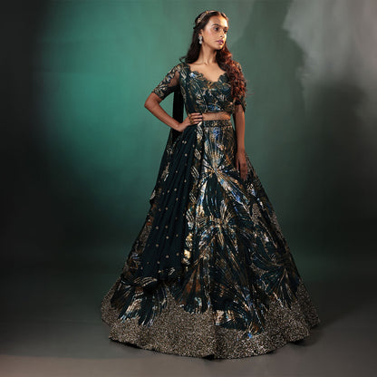 Cocktail lengha with gold highlights