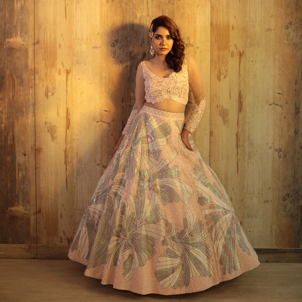 Cocktail lengha with gold highlights