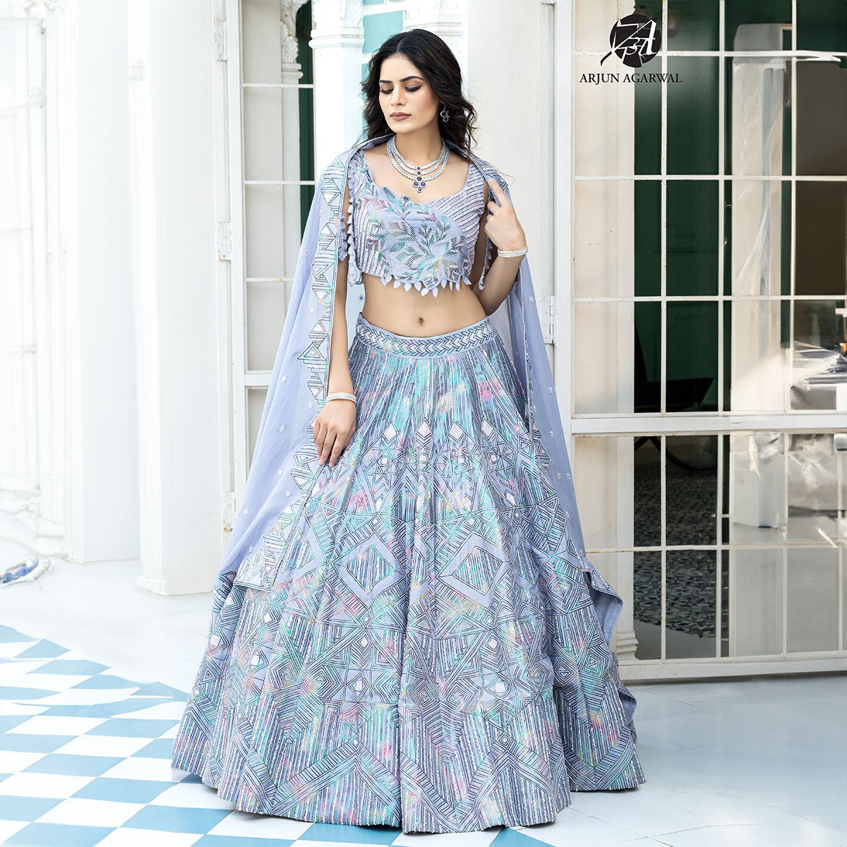 Cocktail lengha with gold highlights