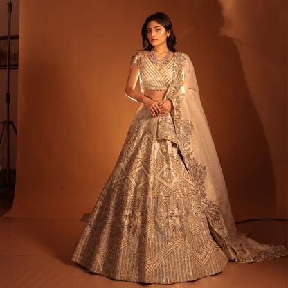 Cocktail lengha with gold highlights