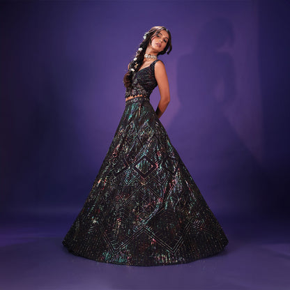 Cocktail lengha with gold highlights