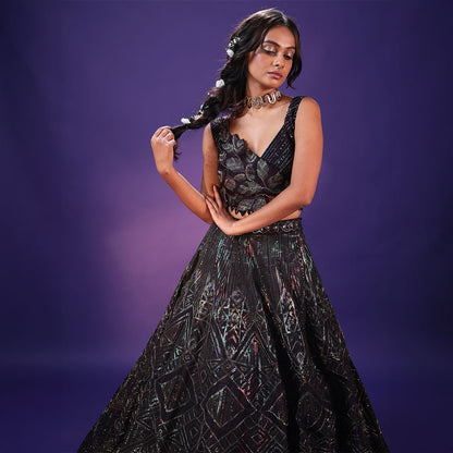 Cocktail lengha with gold highlights