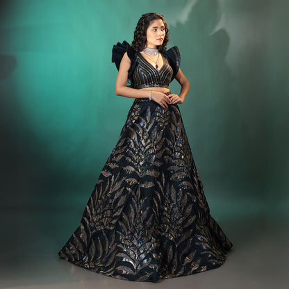 Cocktail lengha with gold highlights