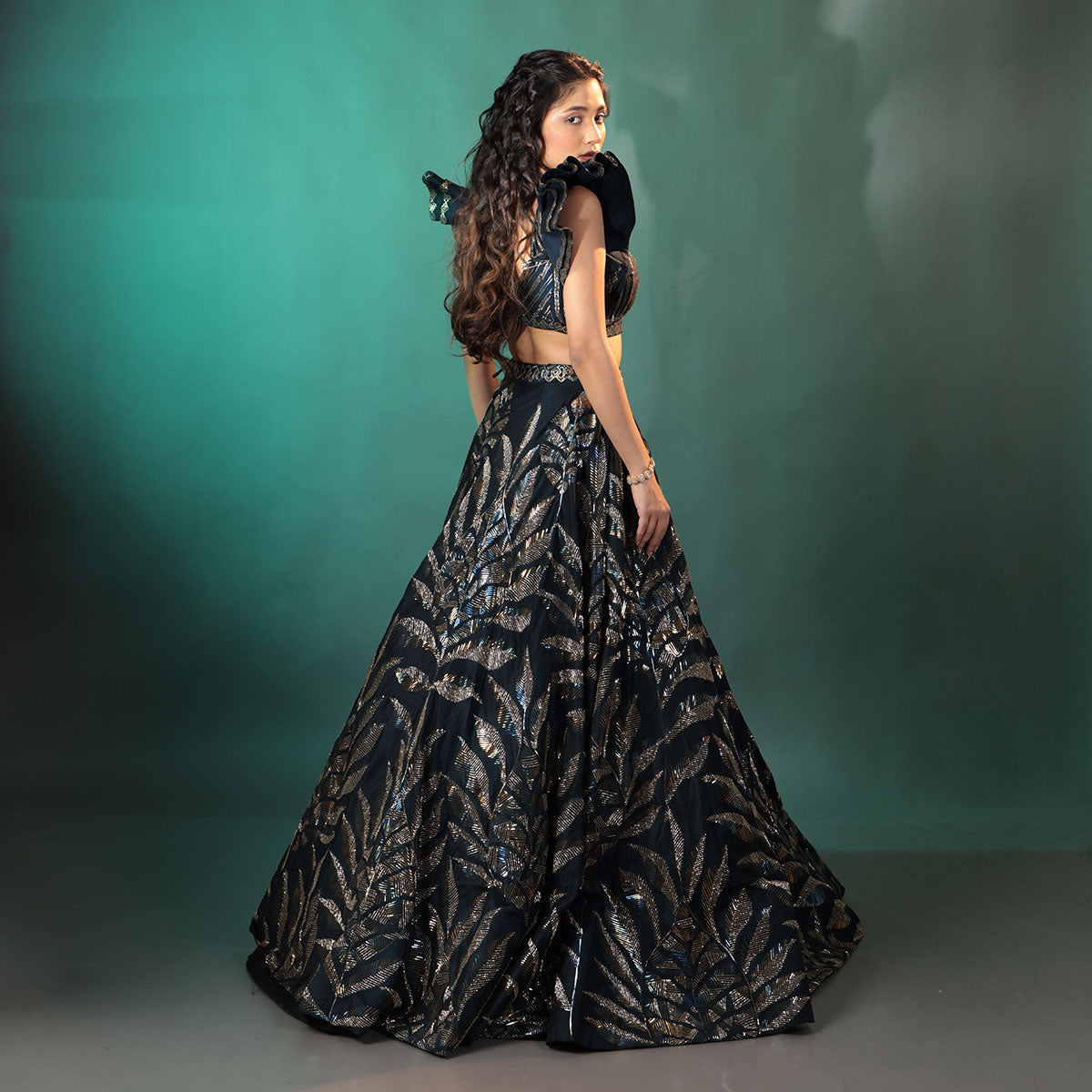 Cocktail lengha with gold highlights