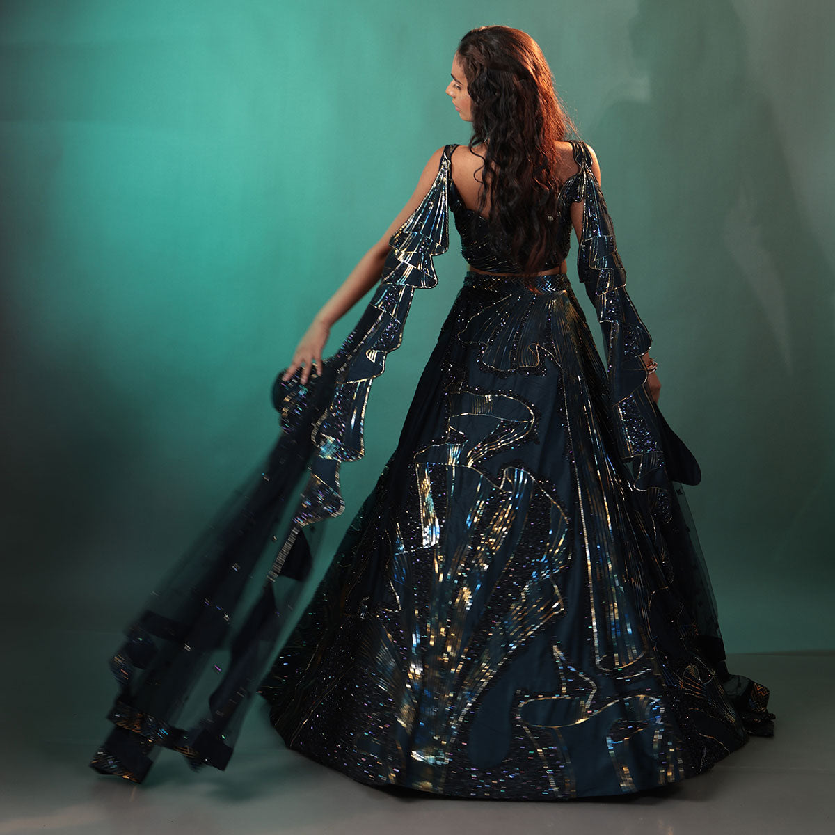 Cocktail lengha with gold highlights